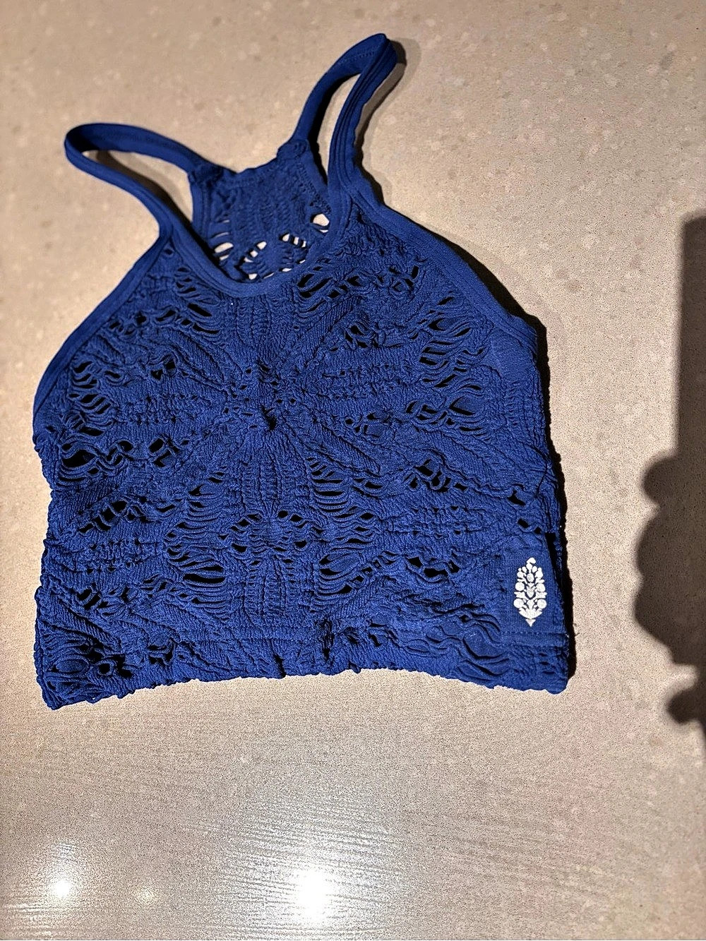 Free People Distressed Crochet Tank in Blue Size Medium